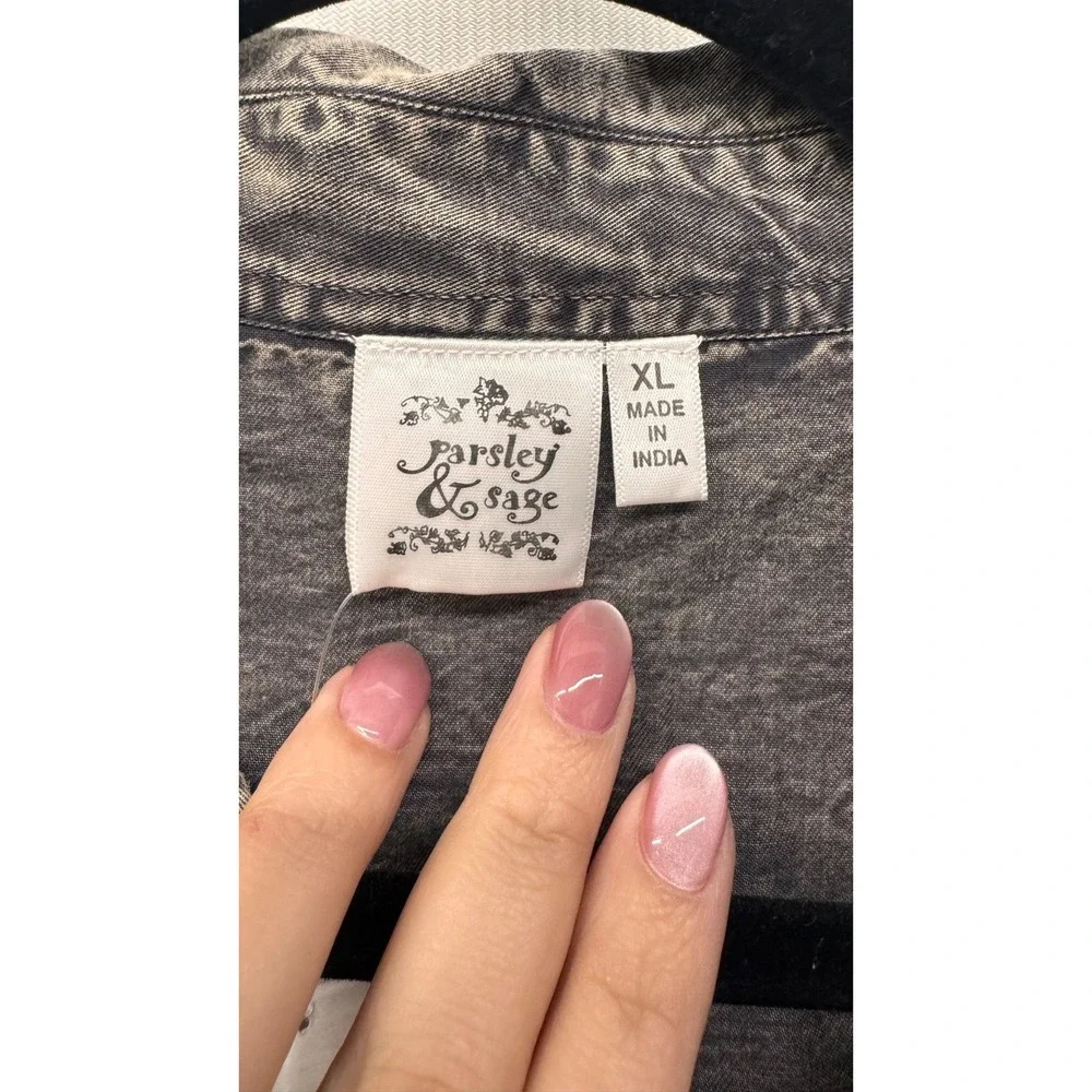 Women’s Boho Patchwork Button Front Shirt XL Velvet Artsy Parsley‎ & Sage - Picture 5 of 10